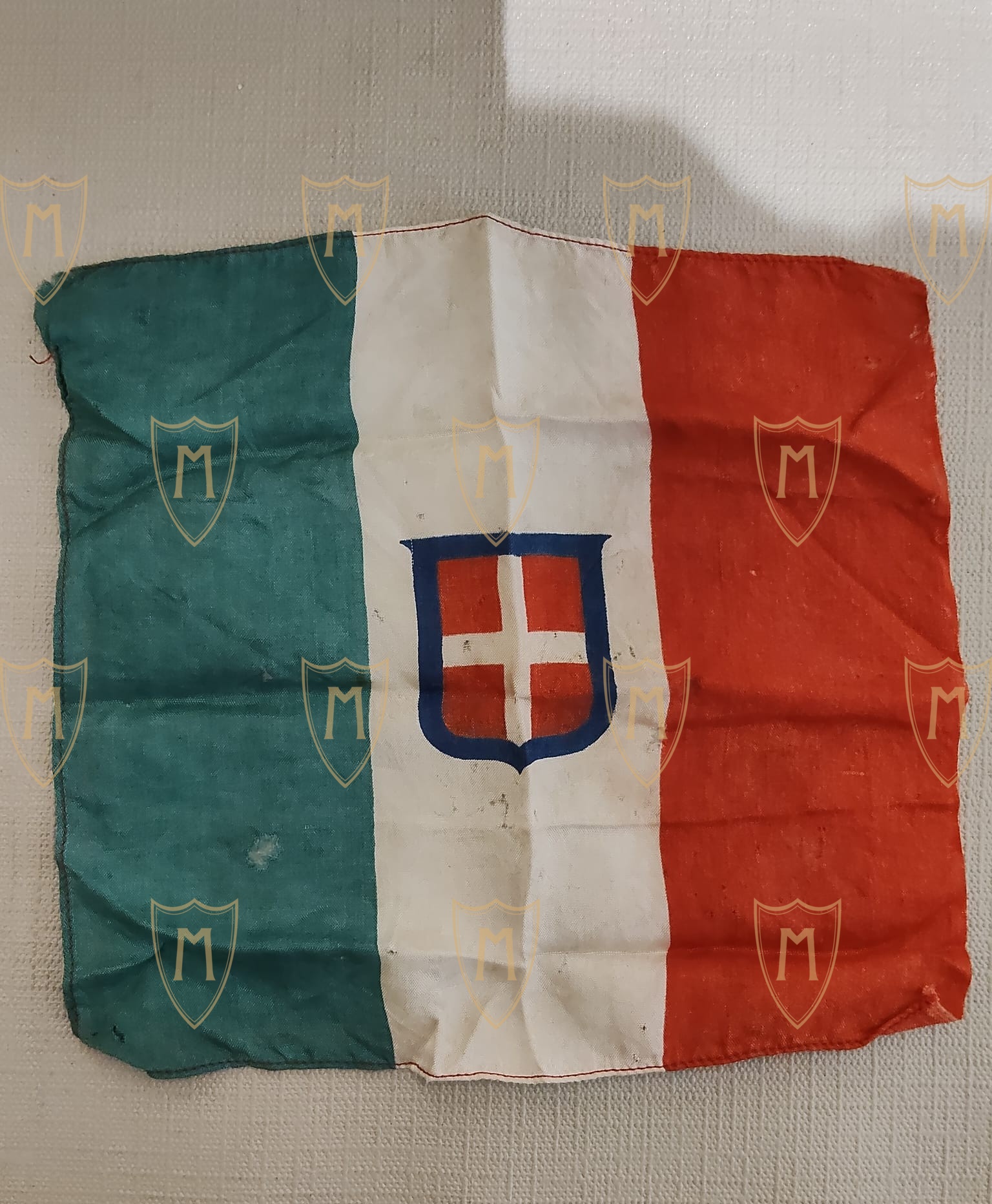 Fazzoletto - Pochette in Seta d'Epoca – Tricolore del Regno d'Italia con Stemma Sabaudo