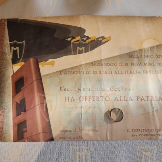 Attestato e Anello "oro alla patria"